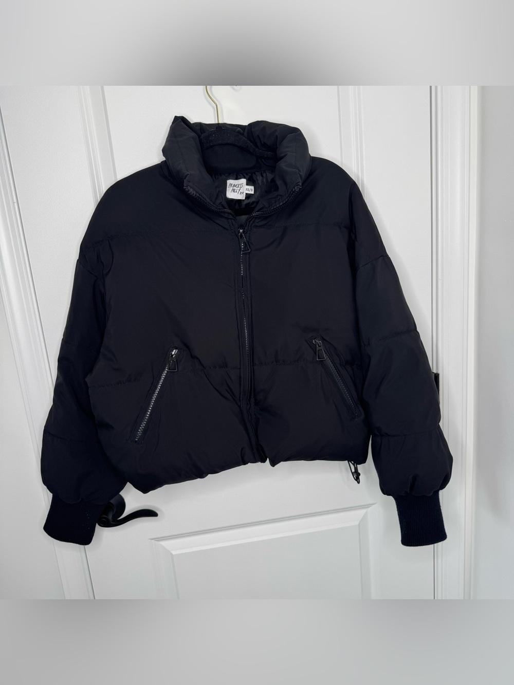 Princess Polly Black Cropped Puffer Jacket XS/s